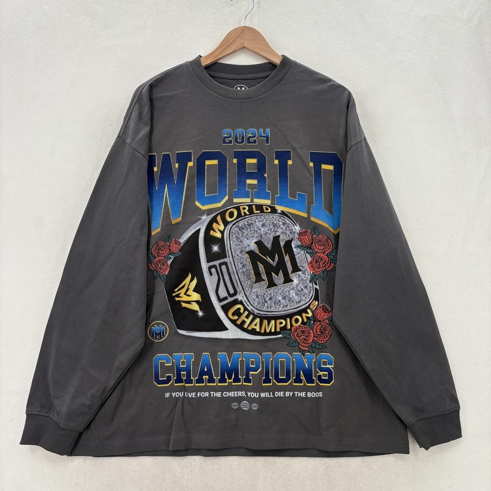 Memento Mori Shirt Mens Large Gray 2024 World Champions Long Sleeve Graphic Tee